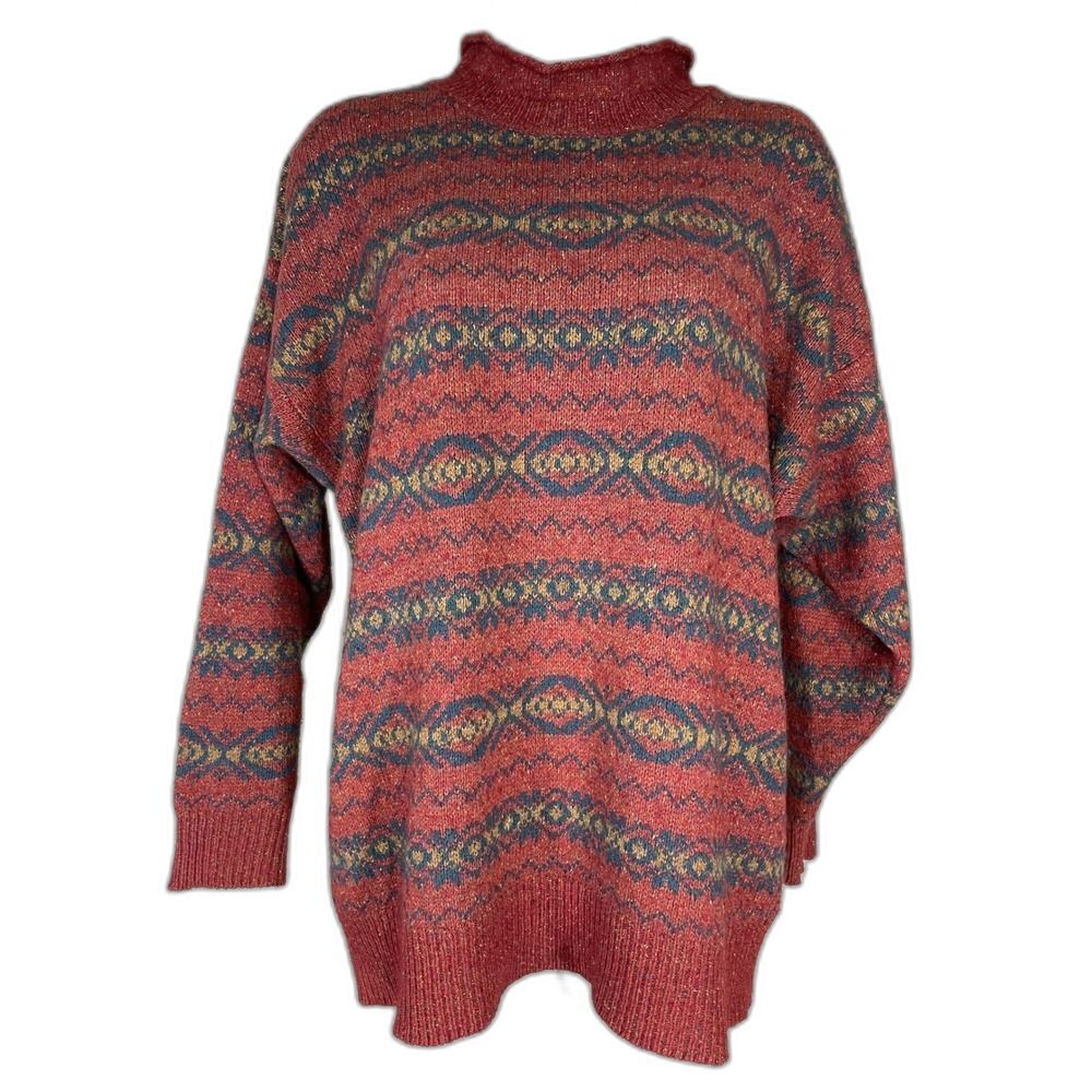 Silk Angora Stone Canyon Sweater W/ L Red Fair Isle Mock Neck excellent vintage
